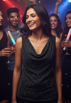 Blusa con brillantes de estilo italiano, sofisticada y femenina