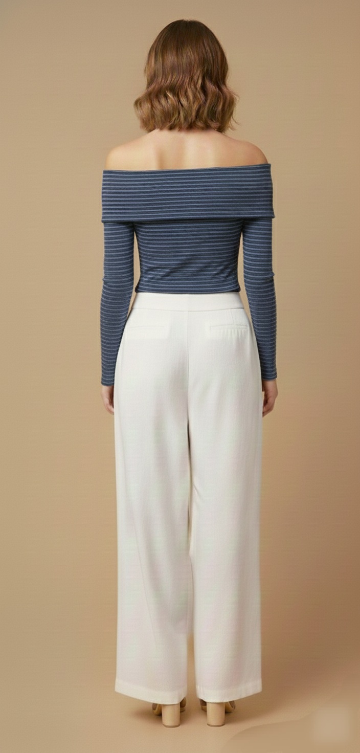 Blusa de Punto a Rayas con Escote Descubierto - Imagen 2