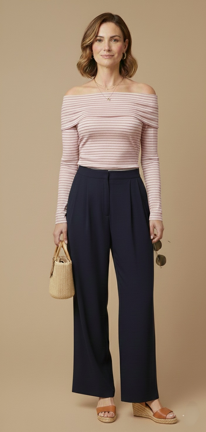 Blusa de Punto a Rayas con Escote Descubierto - Imagen 3