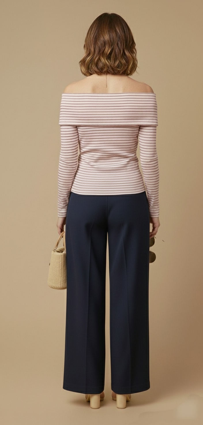 Blusa de Punto a Rayas con Escote Descubierto - Imagen 4