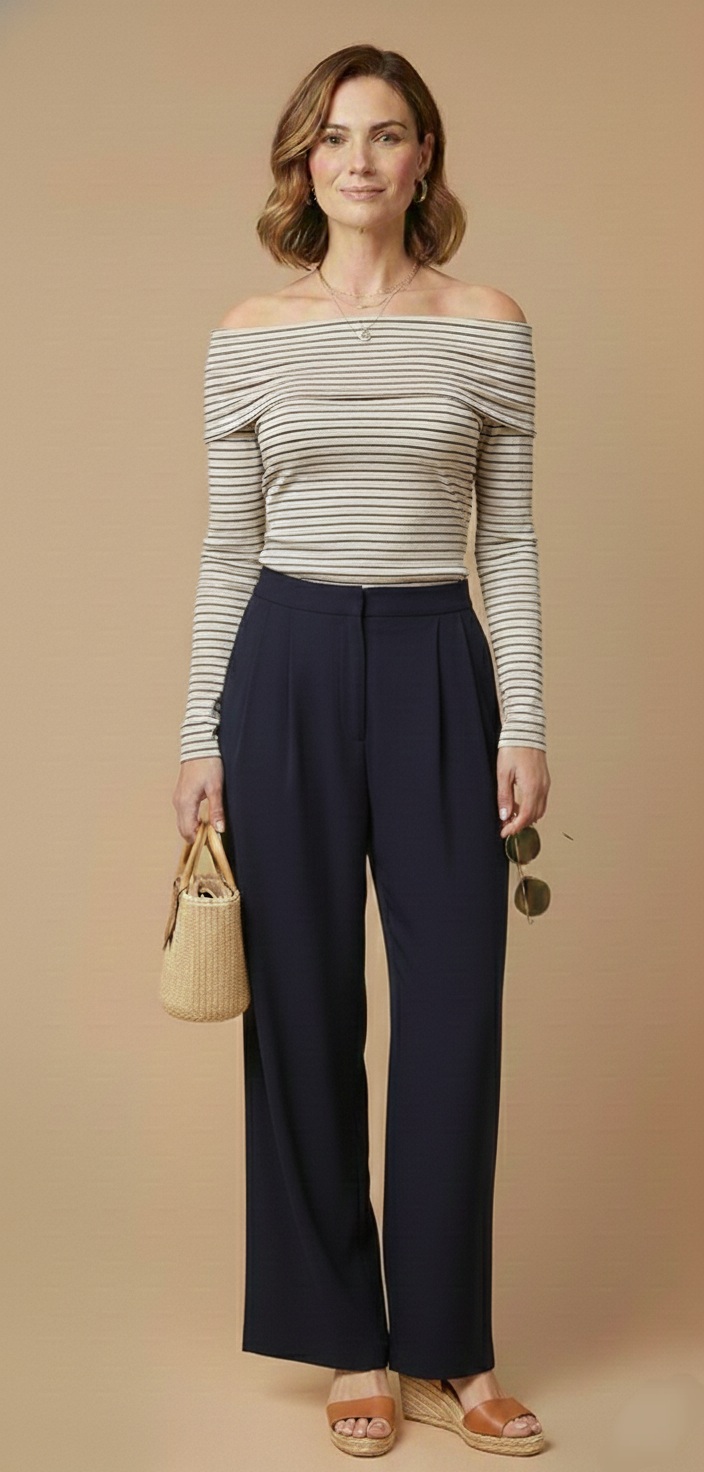 Blusa de Punto a Rayas con Escote Descubierto - Imagen 7