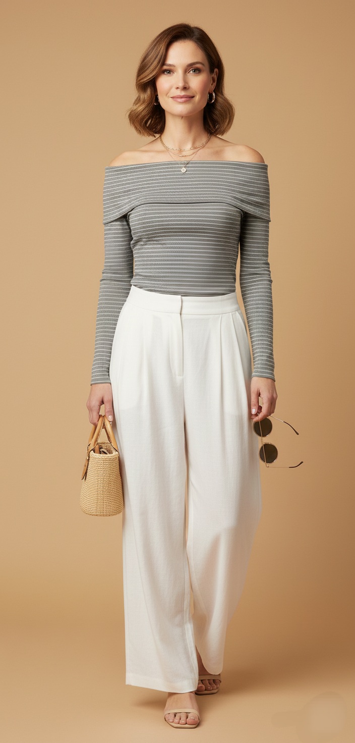 Blusa de Punto a Rayas con Escote Descubierto - Imagen 9