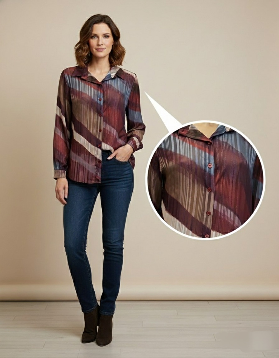 Blusa Estampada de Botones y Tejido semitransparente de ultima moda