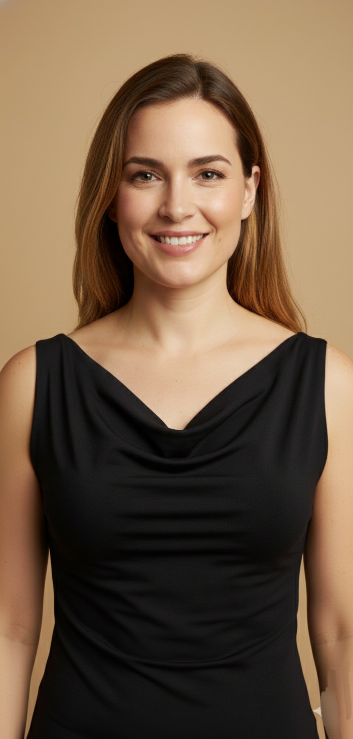 Blusa Negra sin Mangas con Elegante Cuello de Cascada (Cowl Neck).