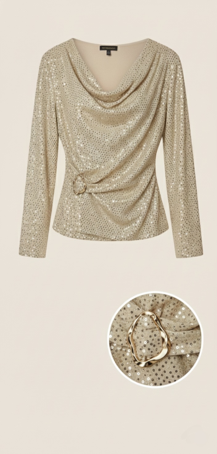 Conjunto champagne con dorado falda y Blusa  - Imagen 2