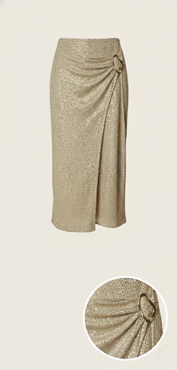 Conjunto champagne con dorado falda y Blusa  - Imagen 3